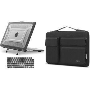 MOSISO Compatible with MacBook Pro 14 inch Case 2024-2021 Release M3 A2918 A2992 M2 A2779 M1 A2442, Honeycomb Heavy Duty TPU Bumper Plastic Hard Shell Case with Fold Kickstand&Keyboard Cover&Bag,Black