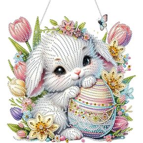 SWEKKE Easter Egg Diamond Art Hanging Kit for Adult,Special Shaped Rhinestone,DIY Acrylic Diamond Art Painting Window Pendants Home Garden Wall Hanging Kits Hanging Ornament,Double Sided