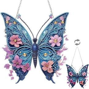 eiflow DIY معلق ART ART KIT Blue Butterfly ، Acrylic Diamonds Painting Poard Kit ، مجموعة زخرفة فنية للأحجار الكريمة 5D للبالغين ،