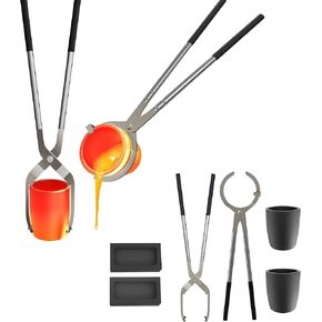 8KG Crucible and Tongs Set with 2 Graphite Crucibles and 2 Pcs 1KG Graphite Ingot Molds