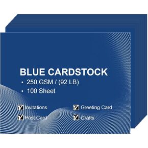 100 Sheet Blank Cardstock, 250gsm/92lb Heavy Cardstock for Card Making, Make Invites, Greeting, Business Cards, Thank You Cards (Blue, 4" x 6")