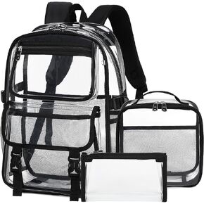 AO ali Victory حقيبة ظهر كبيرة واضحة للنساء لرجال College College College مع حقيبة قلم رصاص BACK PVC PVC شاهدها من خلال Daypack for Sport Events Foldiums ، العمل ، السفر ، مجموعة أسود