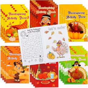 24pcs عيد الشكر كتب نشاط الحفلات للأطفال - ألعاب الخريف تلوين كتاب متاهة بكمي