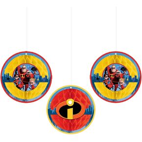 AMSCAN 291907 DISNEY ©/PIXAR "Incredibles 2" Honeycomb Decoration ، 3 PCS ، Party Favor