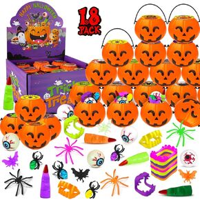 144 PCS Halloween Party Party Favors for Kids ، 18 Pack Preiled Preiled Halloween Pumpkin Ducket Toys Bulk Bulk for Halloween Party Favors خدعة أو معالجة الجوائز في الفصل الدراسي.