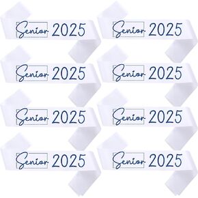8 Pack Senior Sash 2025 ، Blue Glitter White Satin تخرج أخيرًا من كبار المشجعين لفئة 2025 لحفلات التخرج ، وايت بلو