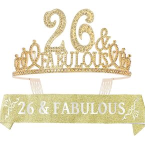 26th Birthday Gifts for Women, 26th Birthday Crown and Sash for Women, 26th Birthday Decorations for Women, 26th Birthday Party Favors, 26th Birthday Tiaras for Women, 26 Birthday Party for Women