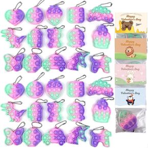 BESTOO 30PCS Prefilled Valentines Cards with Pop Fidget Toys, Bulk-Valentine's Day Gifts for Kids, Valentine Exchange Cards Gift for Classroom, Mini Pop Keychain, School Party Favors for Kids