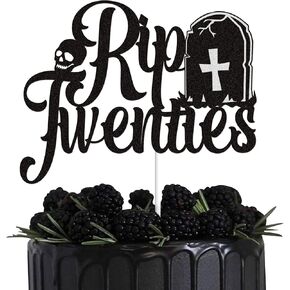 RIP Twenties Cake Topper Black Glitter RIP 20S Years Death to My Your Funeral Happy Birthday Cake Decorations Rip to 20s Meat