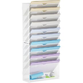 Marbrasse Wall File Holder 10-Tier Hanging Wall File Organizer, for Papers, Files Clipboard & Magazine Organizer, Wall Mount File Holder Great for Office Home (Black)