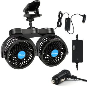 Alagoo Car Fan 6'' 12V Fan Cool Gadgets Clip Fan for Front Rear Seat Passenger Portable Car Seat Fan Electric Car Fans Quiet Car Air Conditioner with Cigarette Lighter Plug for Car/Vehicle SUV, RV