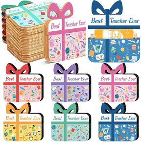 6 Pcs Teacher Appreciation Gift Card Holders Wooden Present Box Shaped Gift Card Sleeves for Best Teacher Ever End of Year Appreciation Present Idea School Colleague Holiday Graduation Party