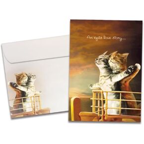 Tree-Free Greetings - Anniversary Greeting Card - Artful Designs - 1 Card + Matching Envelope - Made in USA - 100% Recycled Paper - 5 x 7 - Cat Titanic (GO65623)