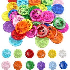 PSON 250pcs 0.78 بوصة أزرار راتنجات زهرة مسطحة ، أزرار راتنج ملونة مزخرفة مزخرفة 2 حفرة ل DIY ، لوازم الحرفية ، الرسم المصنوع يدويًا للأطفال