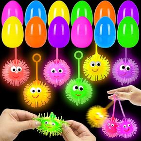 24 Pack Easter Eggs Filled LED Puffer Balls ,Light Up Toys Stuffers Stress Relief LED Ball for Kids Teens Boys Girls Toddler Easter Basket Stuffers Easter Egg Hunt Filling Treats Easter Party Favor