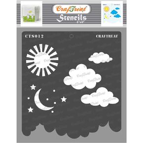 CrafTreat Reusable Star Stencils for Painting on Wood, Canvas, Paper, Fabric, Floor, Wall and Tile - Clouds and Stars - 6x6 Inches Each - DIY Art and Craft Stencils - Sun Moon and Stars Stencil