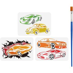 Fingerinspire 3 PCS Sport Car Drawing Stencil مع فرشاة الطلاء 11.7x8.3inch قالب رودستر الطلاء للسيارات الكلاسيكية سيدان ديكورن.