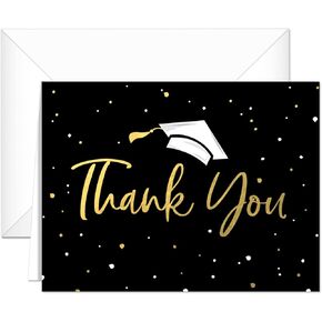 Faux Gold Confetti Graduation Thank You Cards / 100 Bulk Note Cards With White Envelopes / 4 1/4" x 5 1/2" High School College Grad Greeting Cards/Made In The USA