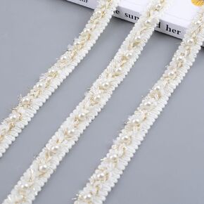 Gold Pearl Lace Trim - 10 ياردة شريط تطريز Gold Lace Pearl لخياطة النسيج ، وملحقات الملابس ، وزينة حقيبة الفستان