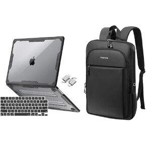 MOSISO Slim Laptop Computer Backpack&Compatible with MacBook Air 15 inch Case 2025-2023 M3 A3114 M2 A2941,Symmetric Geometric Heavy Duty Hard Shell with TPU Bumper&Keyboard Cover&Type C Adapter,Black