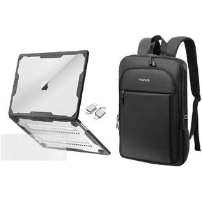 حقيبة الظهر المحمولة المحمولة Mosiso Slim ومتوافقة مع Macbook Air Case 15 بوصة 2025-2023 M3 A3114 M2 A2941 ، حالة ثقيلة هندسية متماثلة مع محول TPU وغطاء لوحة المفاتيح و Type C محول C ، الشفافة والأسود
