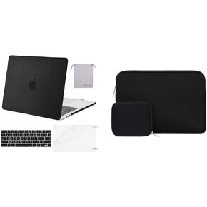 حالة قشرة صلبة من البلاستيك البلاستيكية وحقيبة الأكمام النيوبرين متوافقة مع MacBook Pro 13 بوصة 2023-2016 إطلاق A2338 M2 M1 A2289 A2251 A2159 A1989 A1706 A1708 ، الأسود