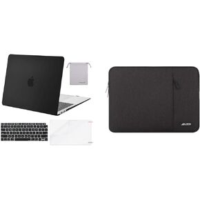 Mosiso Plastic Hard Shell Case وحقيبة الأكمام الرأسية متوافقة مع MacBook Air 13 Inch 2020 2019 2018 إطلاق A2337 M1 A2179 A1932 ، Black
