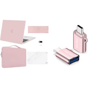 MOSISO Compatible with MacBook Pro 13 inch 2016-2023 M2 A2338 M1 A2289 A2251 A2159 A1989 A1706 A1708,Plastic Hard Shell Case&Bag&USB C to USB Adapter,Thunderbolt 3 to USB 3.0 Converter,Rose Gold