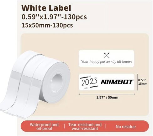 3Rolls White Label Tape 15mmx50mm Compatible with Phomemo D30 D35 Label Maker Waterproof Laminated Custom Stickers Office Labels Replacement (White) in Saudi Arabia