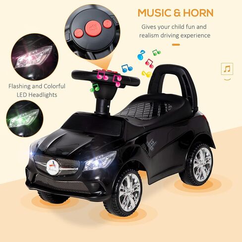 Aosom Kids Ride On Push Car, Foot-to-Floor Walking Sliding Toy Car for Toddler with Working Horn, Music, Headlights and Storage, Red in Kuwait