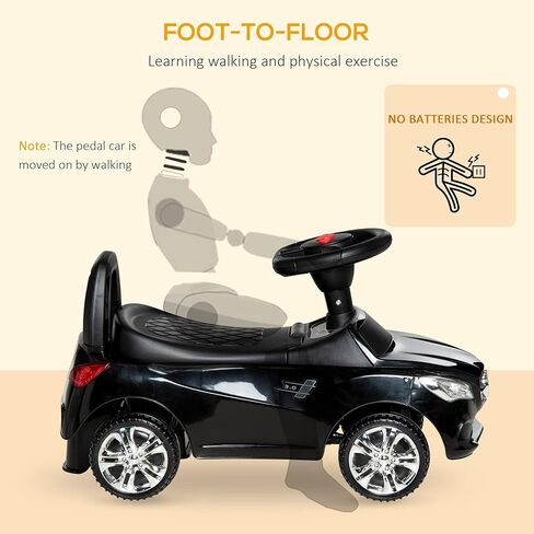 Aosom Kids Ride On Push Car, Foot-to-Floor Walking Sliding Toy Car for Toddler with Working Horn, Music, Headlights and Storage, Red in Kuwait