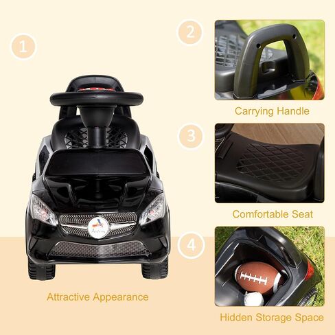 Aosom Kids Ride On Push Car, Foot-to-Floor Walking Sliding Toy Car for Toddler with Working Horn, Music, Headlights and Storage, Red in Kuwait