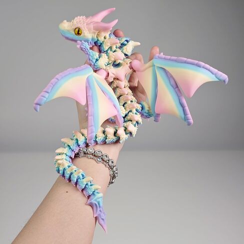3D Printed Dragon with Wings,3D Printed Animals Toys, Fidget Dragon Toys, Flexible Articulated Winged Crystal Dragon Model,Desktop Pet Deco, Stocking Stuffers (Rainbow-WhiteBlue) in Saudi Arabia