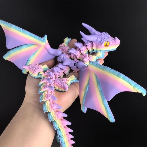 3D Printed Dragon with Wings,3D Printed Animals Toys, Fidget Dragon Toys, Flexible Articulated Winged Crystal Dragon Model,Desktop Pet Deco, Stocking Stuffers (Rainbow-WhiteBlue) in Saudi Arabia