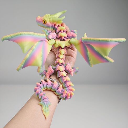 3D Printed Dragon with Wings,3D Printed Animals Toys, Fidget Dragon Toys, Flexible Articulated Winged Crystal Dragon Model,Desktop Pet Deco, Stocking Stuffers (Rainbow-WhiteBlue) in Saudi Arabia