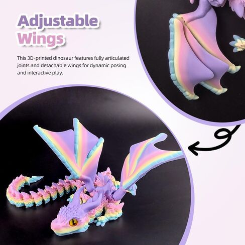 3D Printed Dragon with Wings,3D Printed Animals Toys, Fidget Dragon Toys, Flexible Articulated Winged Crystal Dragon Model,Desktop Pet Deco, Stocking Stuffers (Rainbow-WhiteBlue) in Saudi Arabia