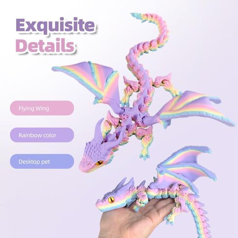 3D Printed Dragon with Wings,3D Printed Animals Toys, Fidget Dragon Toys, Flexible Articulated Winged Crystal Dragon Model,Desktop Pet Deco, Stocking Stuffers (Rainbow-WhiteBlue) in Saudi Arabia