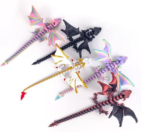 3D Printed Dragon with Wings,3D Printed Animals Toys, Fidget Dragon Toys, Flexible Articulated Winged Crystal Dragon Model,Desktop Pet Deco, Stocking Stuffers (Rainbow-WhiteBlue) in Saudi Arabia