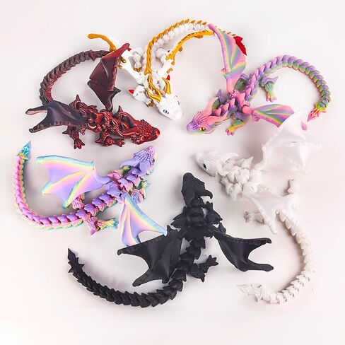 3D Printed Dragon with Wings,3D Printed Animals Toys, Fidget Dragon Toys, Flexible Articulated Winged Crystal Dragon Model,Desktop Pet Deco, Stocking Stuffers (Rainbow-WhiteBlue) in Saudi Arabia