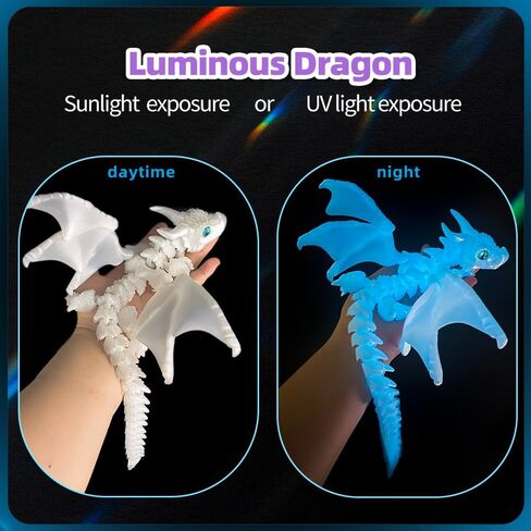 3D Printed Dragon with Wings,3D Printed Animals Toys, Fidget Dragon Toys, Flexible Articulated Winged Crystal Dragon Model,Desktop Pet Deco, Stocking Stuffers (Rainbow-WhiteBlue) in Saudi Arabia