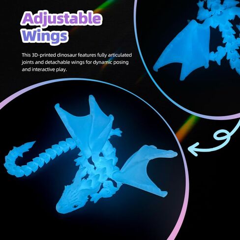 3D Printed Dragon with Wings,3D Printed Animals Toys, Fidget Dragon Toys, Flexible Articulated Winged Crystal Dragon Model,Desktop Pet Deco, Stocking Stuffers (Rainbow-WhiteBlue) in Saudi Arabia