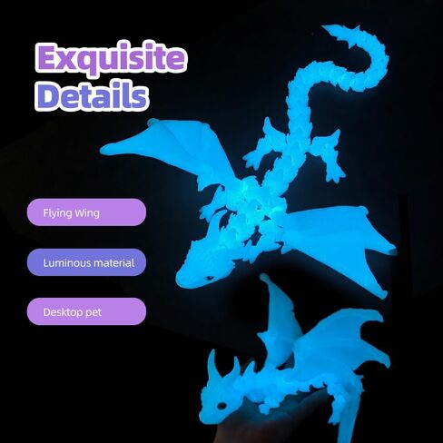 3D Printed Dragon with Wings,3D Printed Animals Toys, Fidget Dragon Toys, Flexible Articulated Winged Crystal Dragon Model,Desktop Pet Deco, Stocking Stuffers (Rainbow-WhiteBlue) in Saudi Arabia