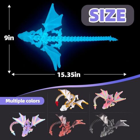 3D Printed Dragon with Wings,3D Printed Animals Toys, Fidget Dragon Toys, Flexible Articulated Winged Crystal Dragon Model,Desktop Pet Deco, Stocking Stuffers (Rainbow-WhiteBlue) in Saudi Arabia