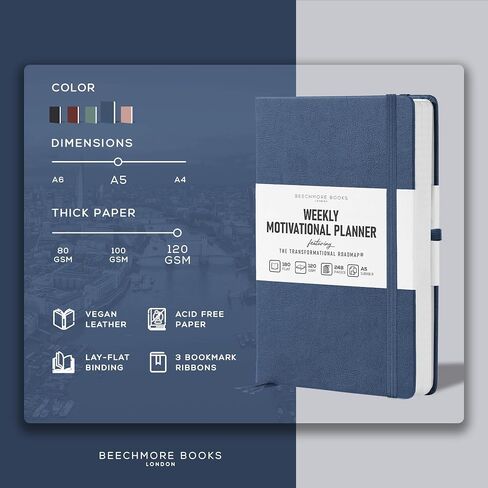 Beechmore Books Motivational Weekly Planner Notebook - Organizer Journal with Transformational Road Map for Self-Reflection & Tracking Goals - Gift Box, Pen Holder, Instruction Booklet - 248 Pages in Kuwait