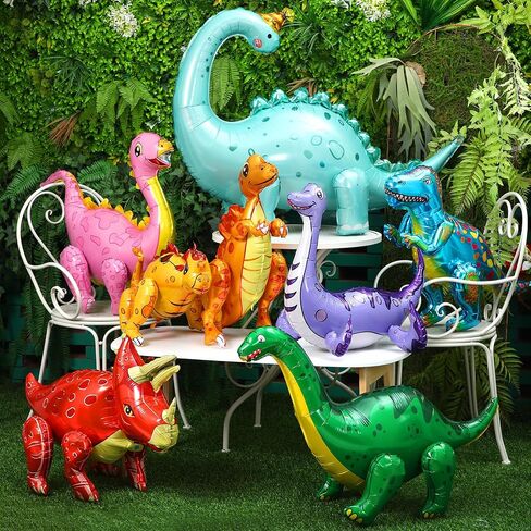 Vinsot 8 Pack 39" Giant Inflatable Dinosaur Toy for Birthday Party Decorations 3D Dinosaur Balloons Self Standing Dino Aluminum Foil Balloons for Garden Jungle Party Gift Photo Prop Supplies in Saudi Arabia