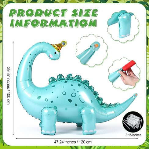 Vinsot 8 Pack 39" Giant Inflatable Dinosaur Toy for Birthday Party Decorations 3D Dinosaur Balloons Self Standing Dino Aluminum Foil Balloons for Garden Jungle Party Gift Photo Prop Supplies in Saudi Arabia