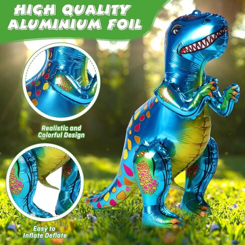 Vinsot 8 Pack 39" Giant Inflatable Dinosaur Toy for Birthday Party Decorations 3D Dinosaur Balloons Self Standing Dino Aluminum Foil Balloons for Garden Jungle Party Gift Photo Prop Supplies in Saudi Arabia