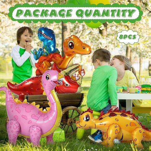Vinsot 8 Pack 39" Giant Inflatable Dinosaur Toy for Birthday Party Decorations 3D Dinosaur Balloons Self Standing Dino Aluminum Foil Balloons for Garden Jungle Party Gift Photo Prop Supplies in Saudi Arabia