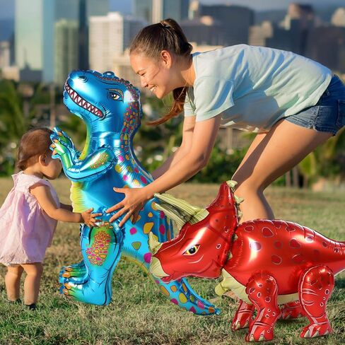 Vinsot 8 Pack 39" Giant Inflatable Dinosaur Toy for Birthday Party Decorations 3D Dinosaur Balloons Self Standing Dino Aluminum Foil Balloons for Garden Jungle Party Gift Photo Prop Supplies in Saudi Arabia