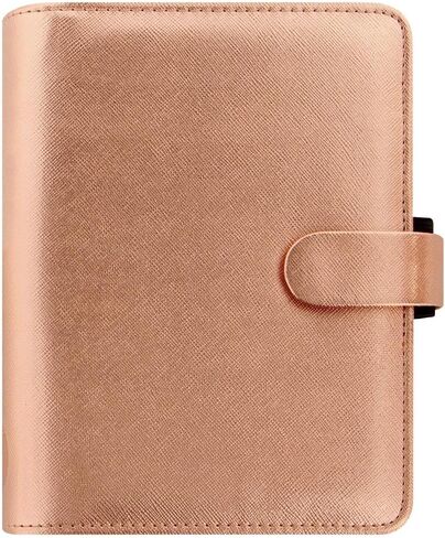 Filofax Saffiano Metallic Organizer, Pocket Size, Rose Gold - Cross-Grain, Leather-Look, Bright Metallic Finish, Six Rings, Week-to-View Calendar Diary, Multilingual, 2025 (C022626-25) in Saudi Arabia
